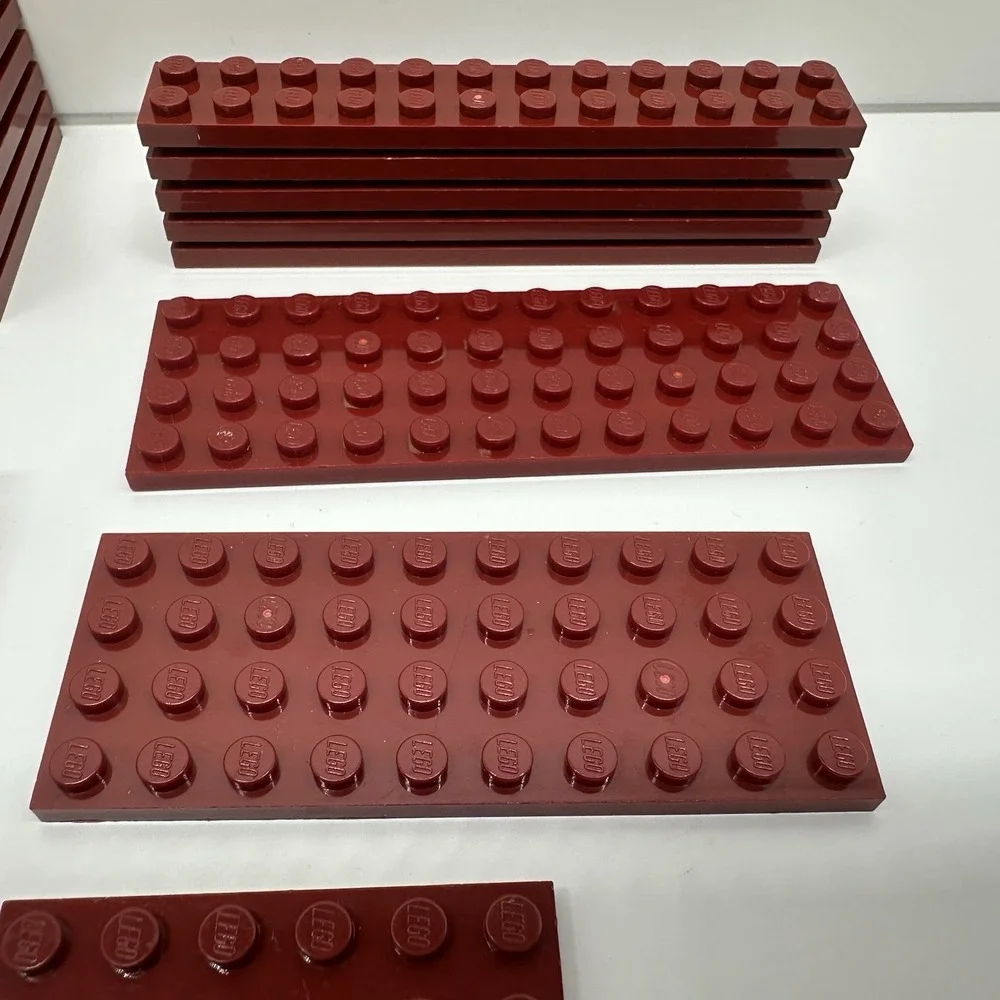 Lego Parts - Dark Red Plates - 2x12, 4x4, 4x6, 4x10, 4x12, 6x6 & 6x8 Lot Of 19